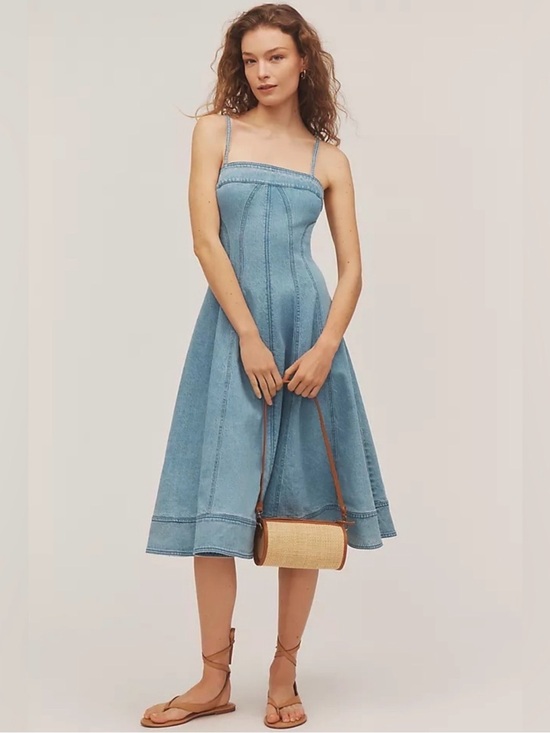 Pilcro Dresses & Skirts - Anthropologie Pilcro Light Blue Denim Midi Dress with Spaghetti Straps